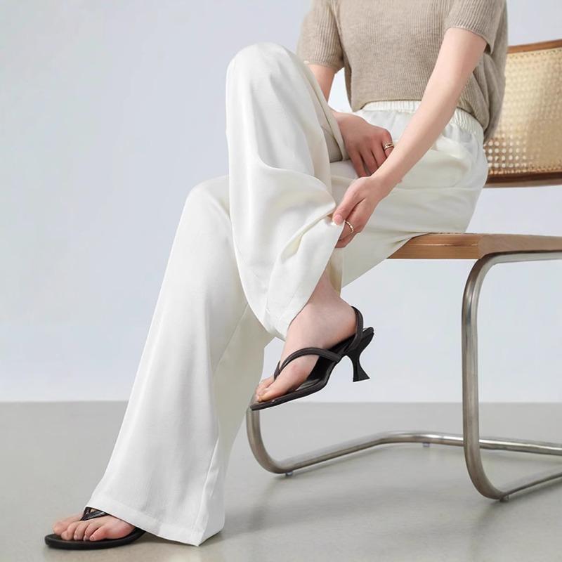 Narrow Version Wide-leg Pants Women's Spring New High-waisted Loose Jacquard Satin Straight Trousers Casual Pants