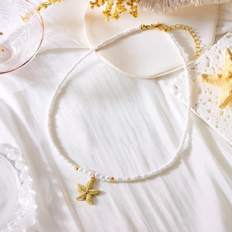 Adjustable Bohemian Starfish Necklace Pearls Bead Designs 4 Styles for Women’s Casual and Evening Outfits