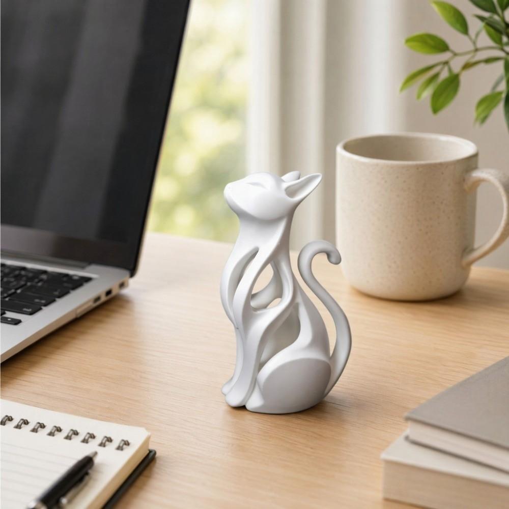Plastic Abstract Cat Sculpture 3D Printed Sculpture of Kitten Bedroom Decor