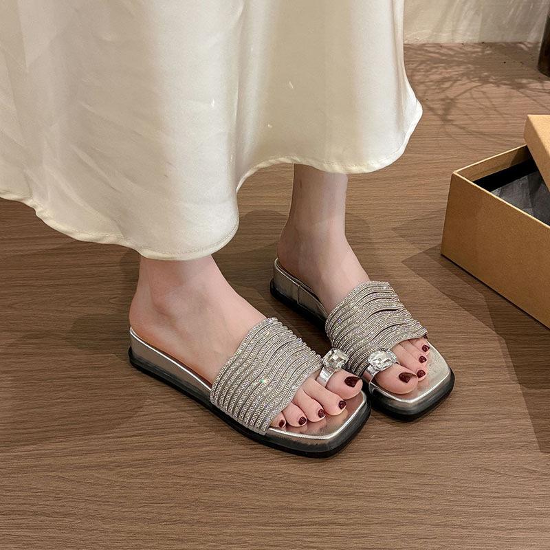 Beautiful Slope Heel Thick Bottom Cool Slippers Women's Summer Wear New with Skirt High-end Fashion Set Toe Drag