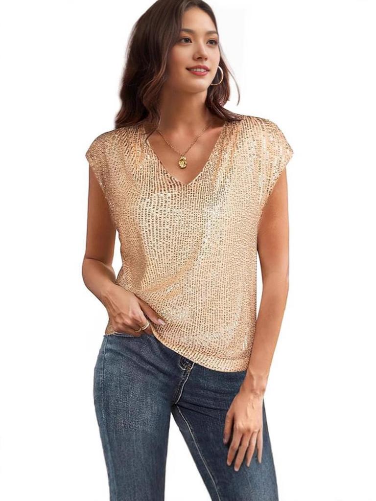 Women's Sequin V-Neck Party Vest Shirt