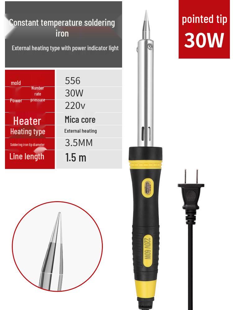 

60W/220V Electric Soldering Iron with Rubber Handle and Multi-purpose Tips: Flat, Horseshoe, and Pointed for Constant Temperature Soldering.