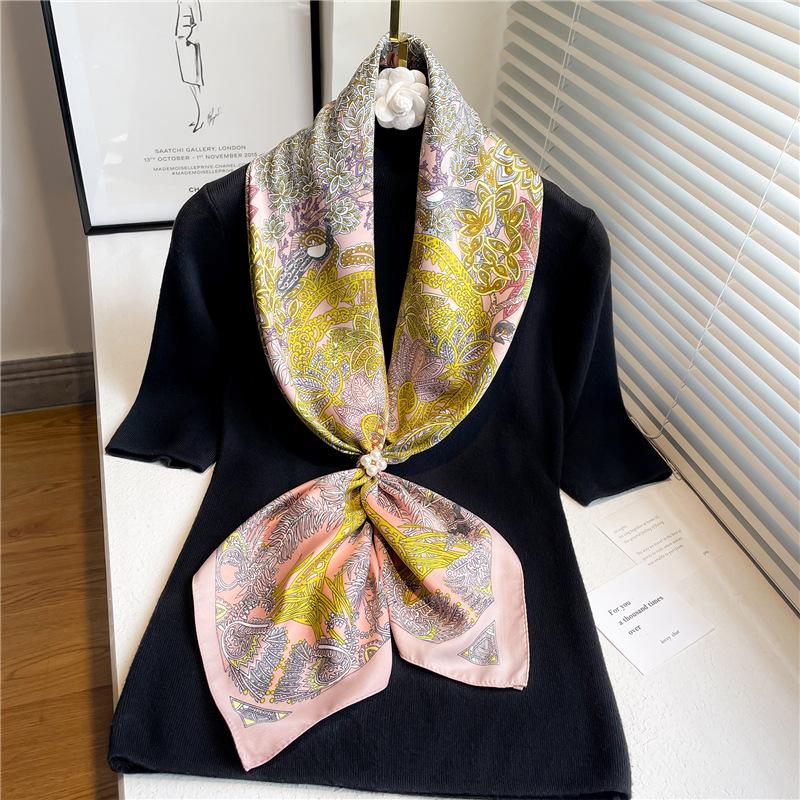 Luxury 90cm Twill Square Scarf For Women Spring Print Hair Band Hijab Foulard Sunsceen Neckerchief Shawl Wraps Echarpe