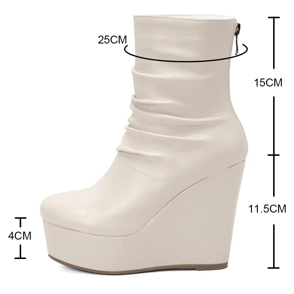 Fashion Wedges Ankle Boots Women Winter Autumn Shoes Fashion Faxu Leather Platform Women's Short Boots Sexy High Heels Black Shoes Femal