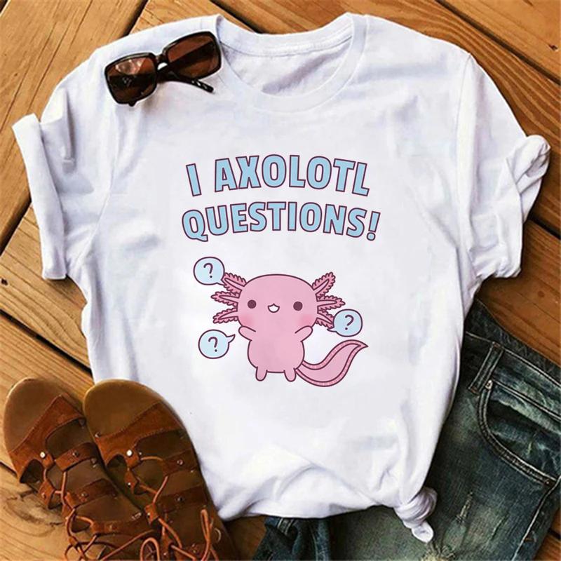 Funny Axolotl T Shirt Women Relaxolotl Kawaii Short Sleeve T-shirt Women's Clothing Summer Tops Y2k Casual Cartoon Graphic Tee