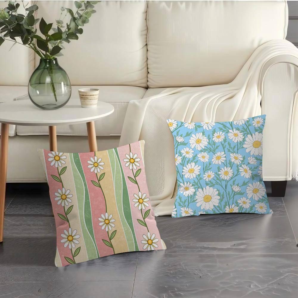 Colorful Embroidery Daisy Pillow Gift Home Office Decoration Bedroom Sofa Car Cushion Cover Case 45X45