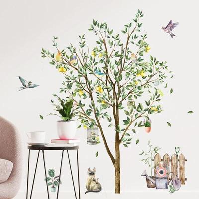 Muurstickers met citroenboom en dierenmotief voor de woonkamer, slaapkamer en andere interieurdecoratie. Verwijderbare muurstickers voor de kamer, decoratief behang.