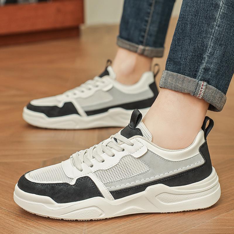 

Мужская обувь 2025 новая кожаная сетчатая дышащая маленькая белая обувь мужская ультралегкая модный тренд спортивная и повседневная обувь для скейтборда 44