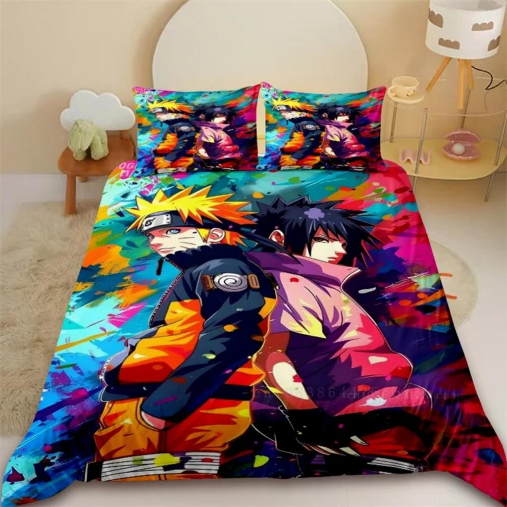 Hot Sale Anime Uchiha Naruto Uzumaki Red Cloud Bedding Sets Household Quilt Duvet Cover Itachi Home Textile Bed Suit Kids Gift