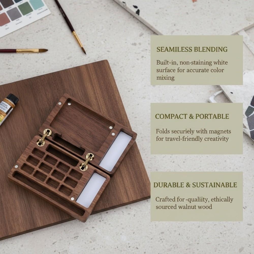 Empty Box Walnut Wood Watercolor Palette Compact Magnetic Suction Mixing Paint Tray Portable Mini Pocket Palette Artist Use