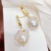 Send girlfriend exaggerated versatile earrings original natural baroque pearl stud earrings gold foil handmade jewelry earrings women