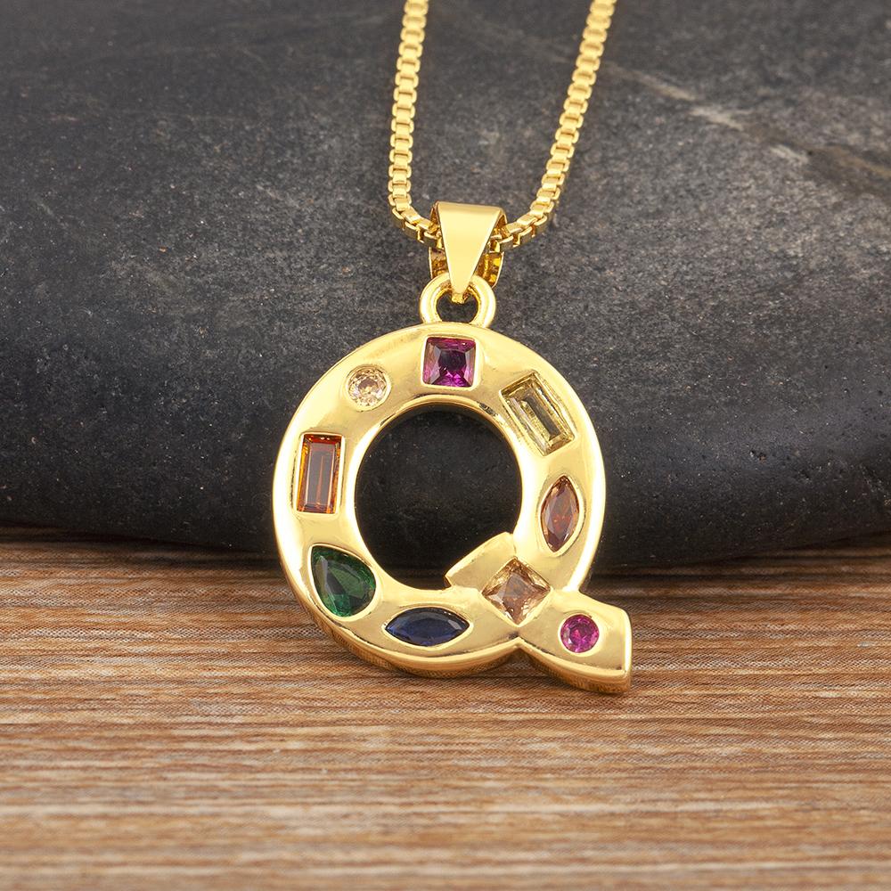 Nidin New Fashion Pave Colorful Zircon A-Z Letters Pendant Necklace Initials Alphabet For Women Name Clavicle Chain Jewelry Gift