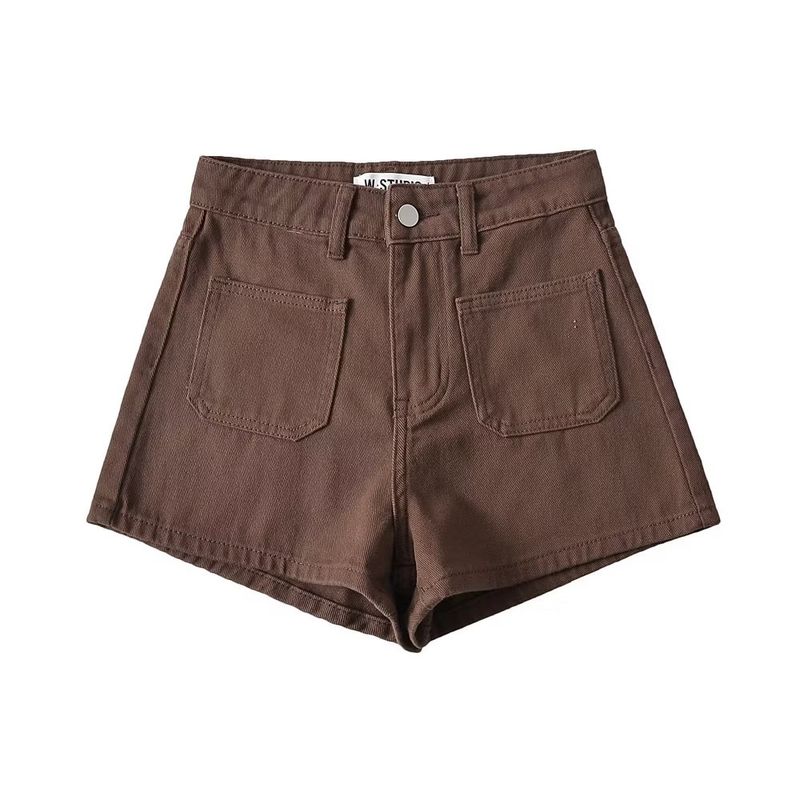 

Fashion Wind 2023 Summer Women s Clothing New Stylish Slim Looking Easiest for Match Front Pocket High Waist Denim Shorts Brown S