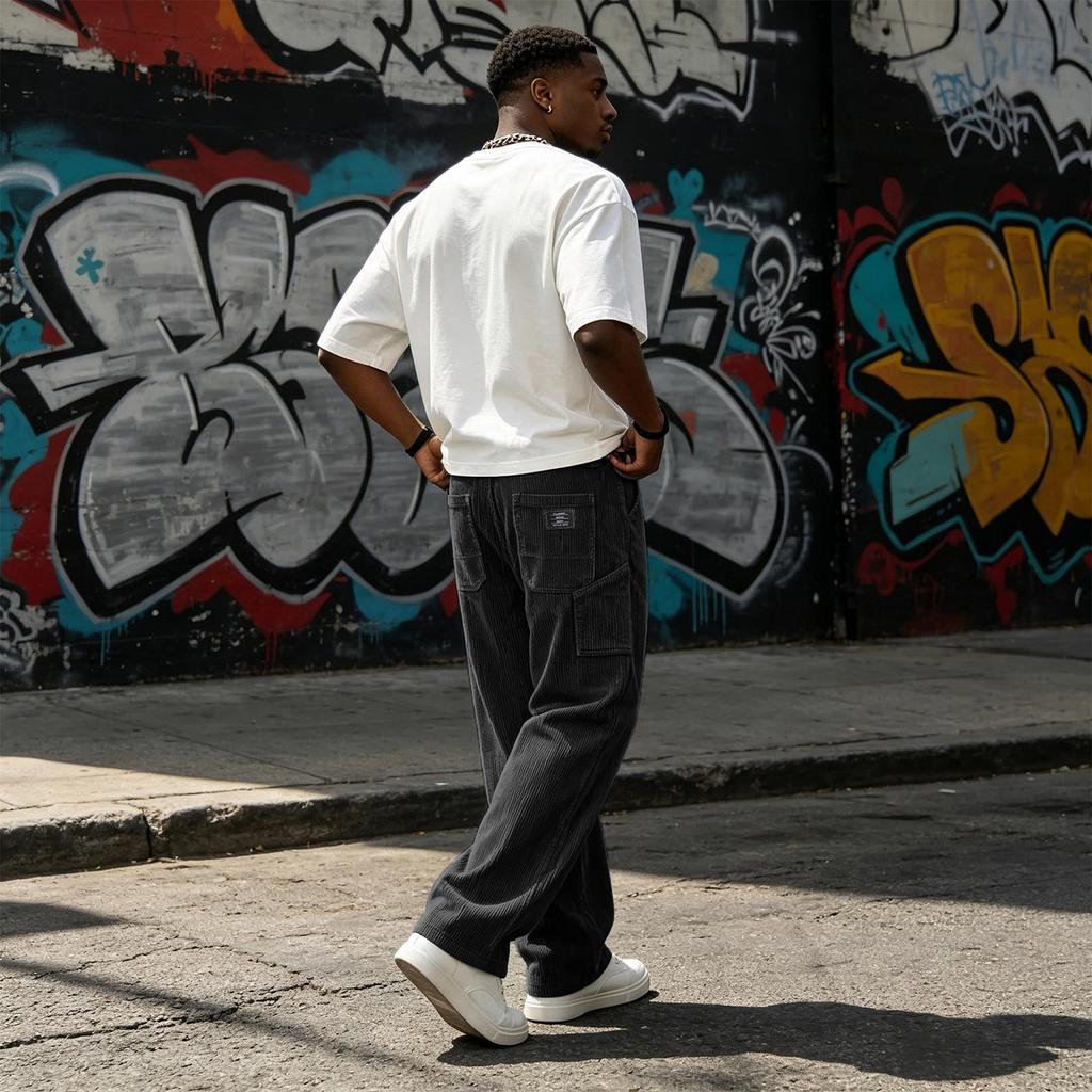 Men's Corduroy Multi-Pocket Cargo Pants Loose Fit Vintage Casual Straight Leg for Everyday Wear