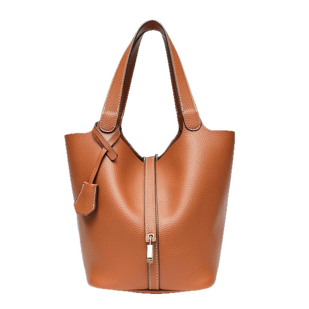 Litchi Pattern Advanced Sense Large Capacity Niche Bucket Bag Texture Vegetable Basket Bag Single Shoulder Oblique Span Bag Mother And Child Bag