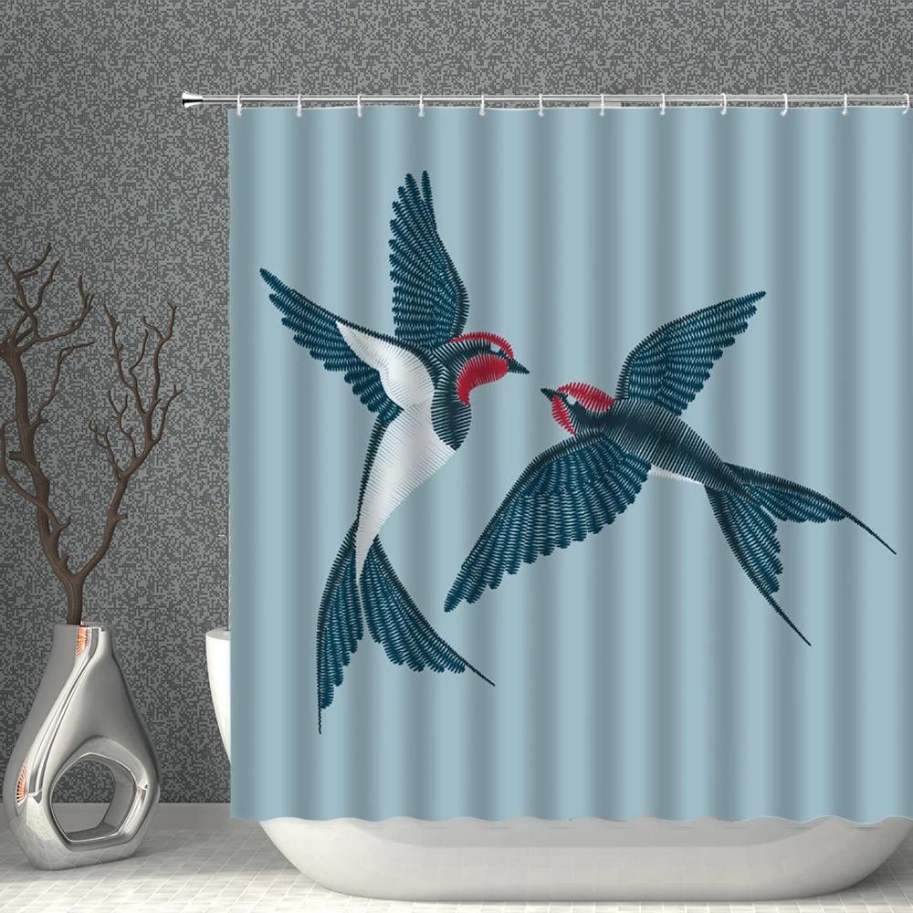 Chinese Style Shower Curtains Waterproof Fabric Flower Bird Eagle Horse Bathroom Curtain With Hooks Bath Screen Home Decoration