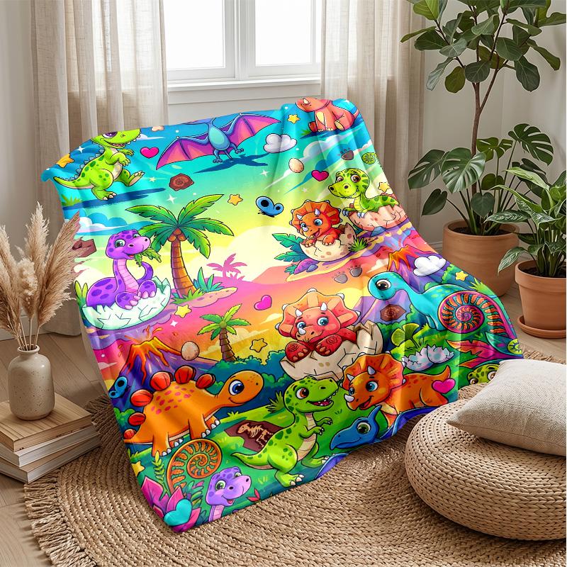 Dinosaur Adventure In Paradise Blanket Personalized Name Flannel Blanket Soft Cozy Plush Throw for Sofa Bed Lightweight Home Decor