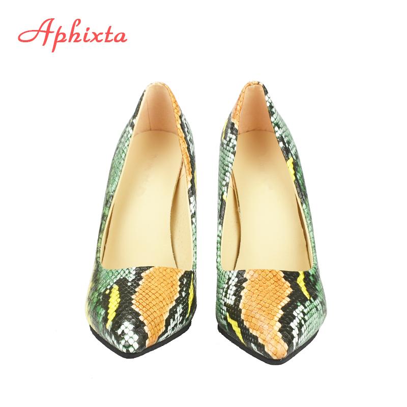 Fashion Aphixta Snake Prints Leather Pumps Women Shoes 10cm stiletto Heels Pointed Toe Office Party Dress Shoes Woman Big Size 42