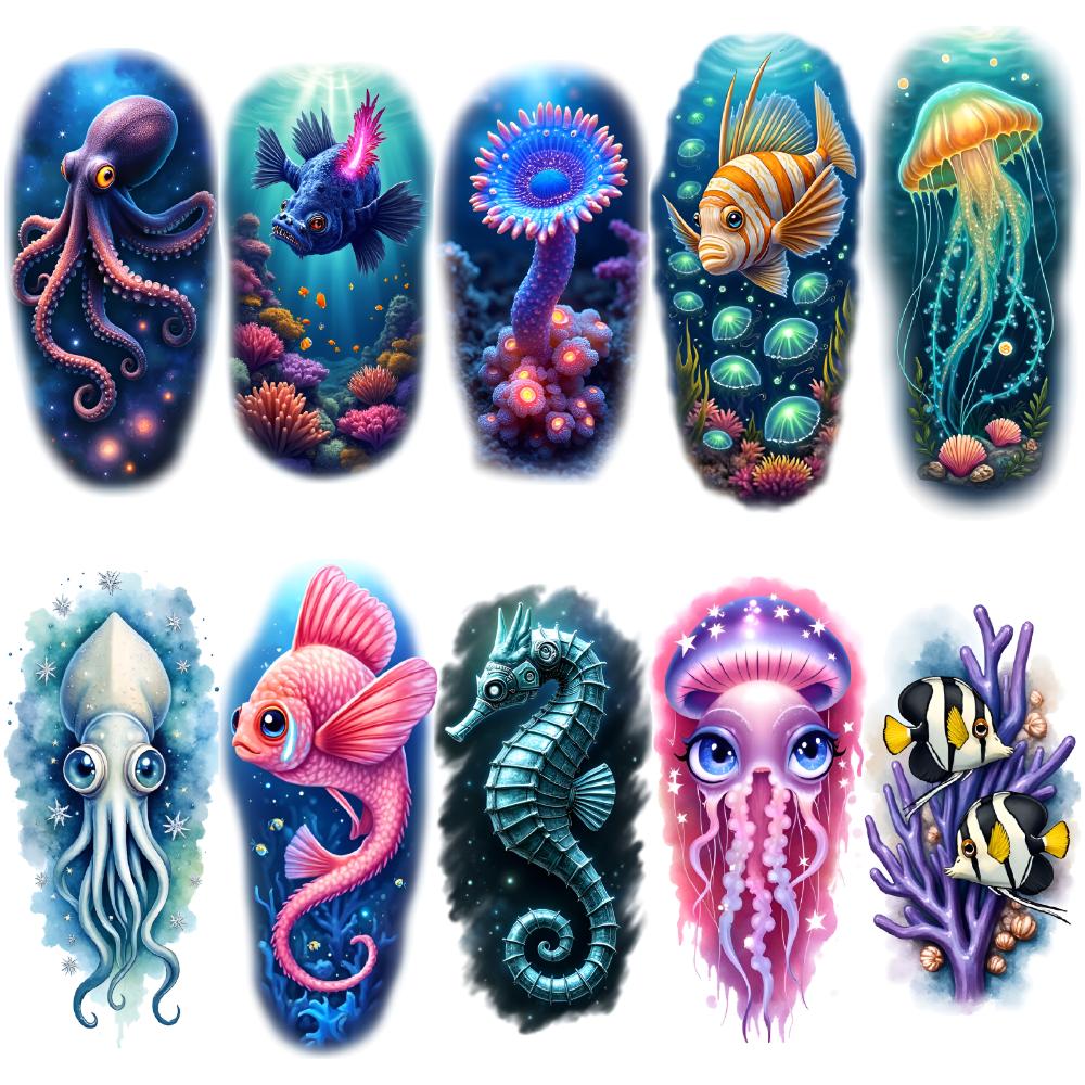 12 Stück Temporäre Tattoos Wasserdicht Langlebig Körperaufkleber Seepferdchen Meeresleben Algen Für Arme Oberschenkel Erwachsene