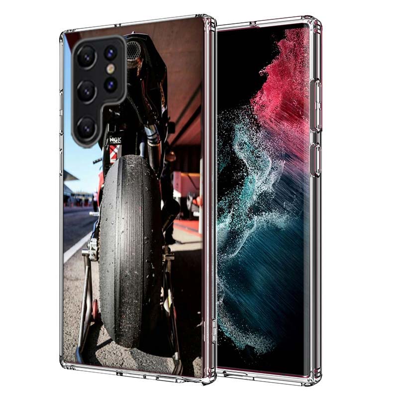 Motorcycle Rear Wheel Exhaust Capa Phone Case For Samsung S26 Ultra S25 Edge Galaxy S23 S21 S20 S24 FE S22 S10 Plus Cover Clear
