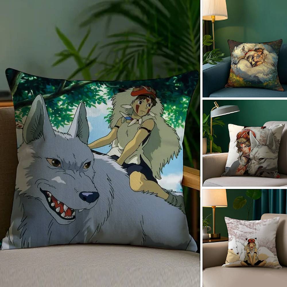 P-PrincesS M-Mononoke Pillow Case Plush Fabric Soft Double Sided Print Sofa Cushion Cover Throw Pillow Covers