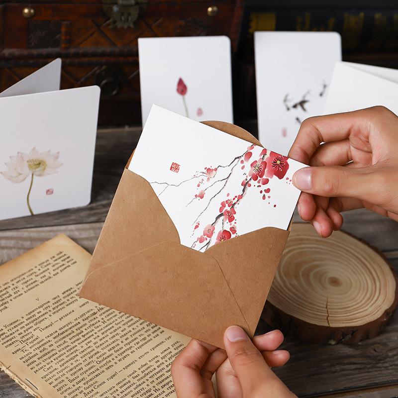 20p Chinese Ancient Style Greeting Card Birthday Gift Handwritten Greeting Card Envelope Ink Wash Postcard Holiday Greeting Card