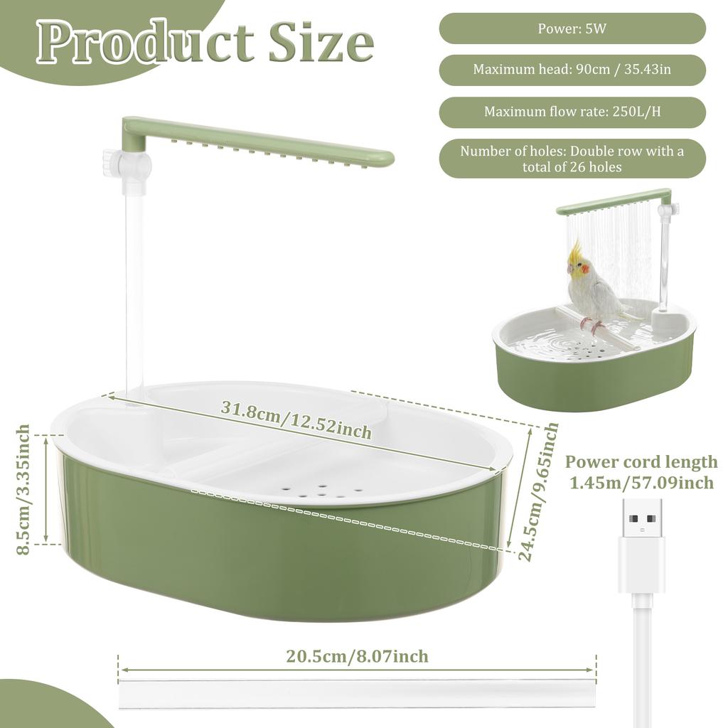 Pet Bird Bath Adjustable Water Flow Parrot Shower Fountain with Speed Control Valve and Quiet Water Pump Bird Cage Accessories
