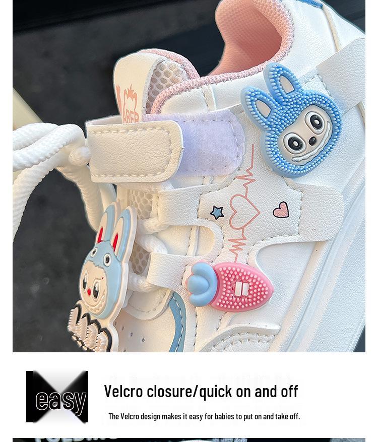 2025 Autumn Girls' Skate Shoes: Soft Sole, Non-Slip, Cartoon Design, Casual White.