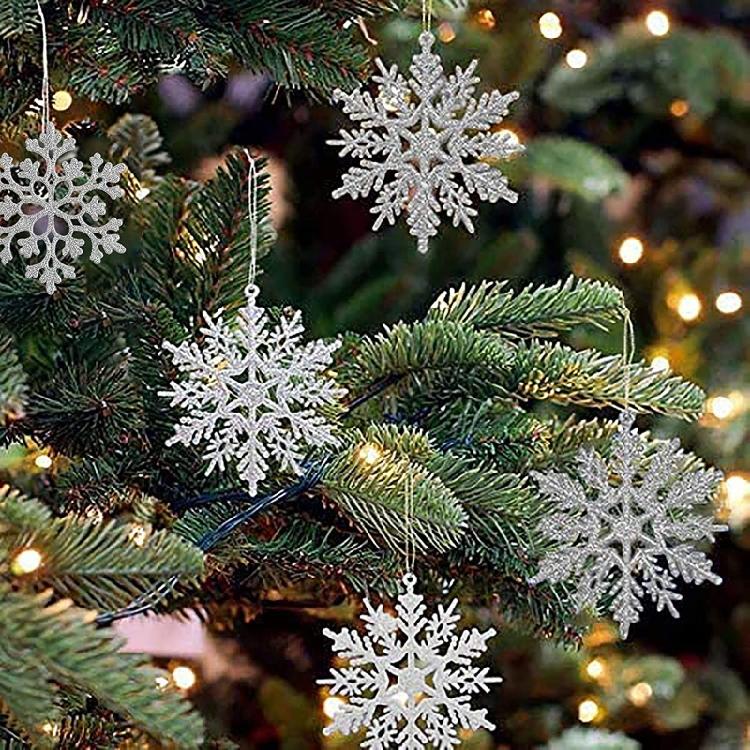 Christmas Snowflake Pendant 24pcs/set Glitter Plastic Tree Window Wall Decor