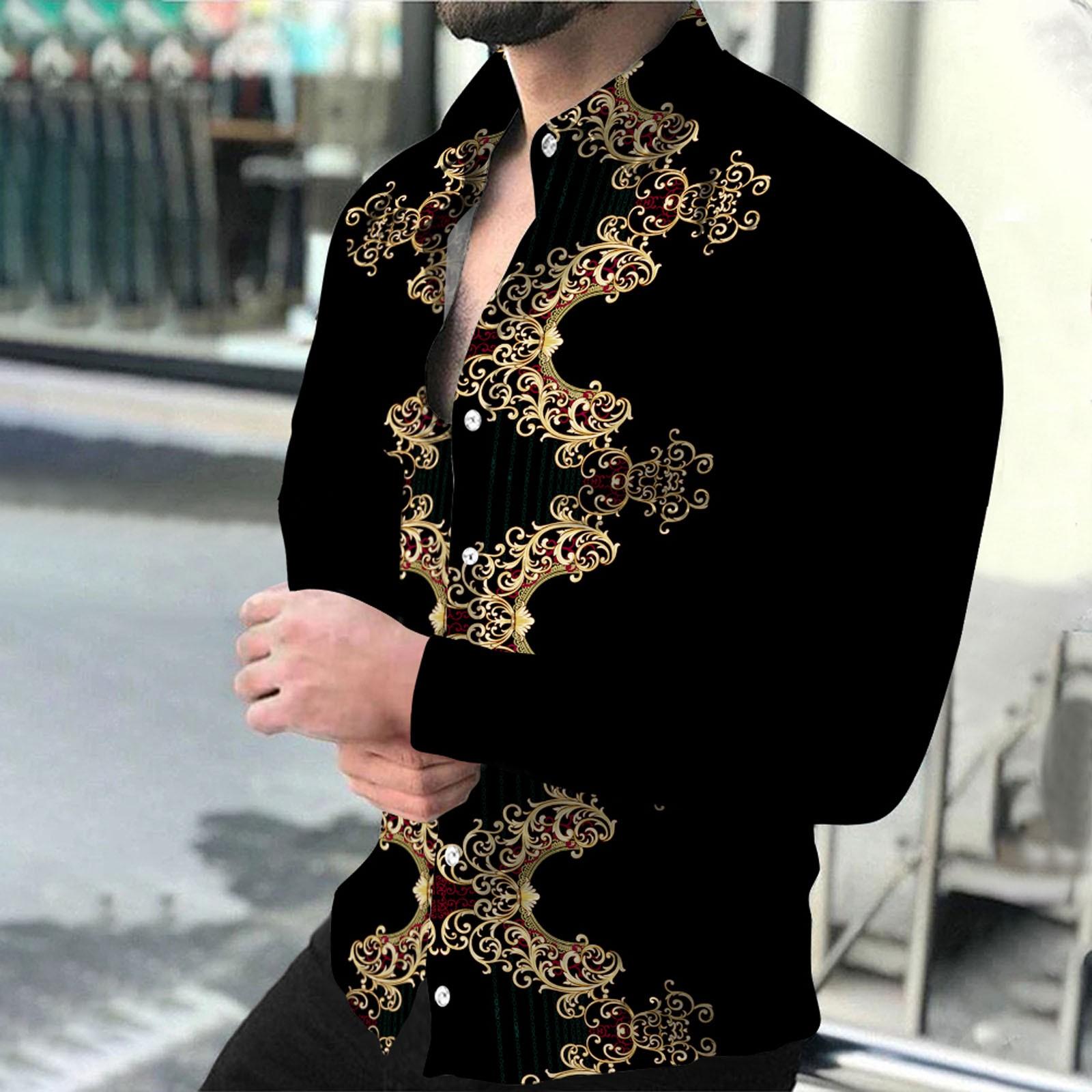 Men s Printed Long Sleeve Shirts Casual Loose Printed Long Sleeve Shirts XXXL