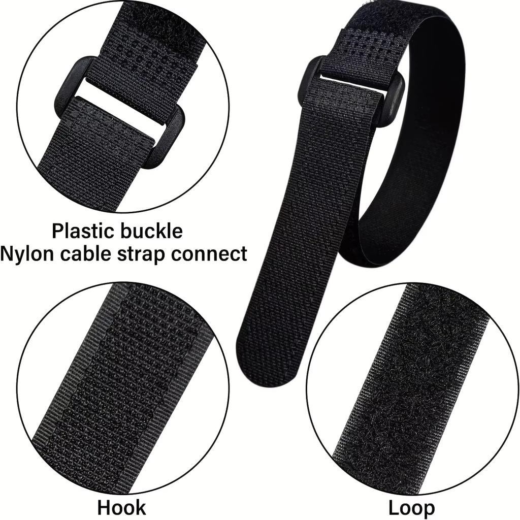 Reusable Black Nylon Hook and Loop Cinch Straps Adjustable Wire Fastener Cable Ties For Household Office Cord ArrangementStoragePinstriping Tape 3