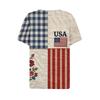 Women's Fashion Casual Independence Day Print V-Neck Short Sleeve Button-Up T-Shirt Top