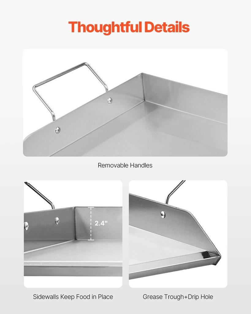 32x16 in Flat Top Griddle Stainless Steel Universal BBQ Grill Pan Cookware