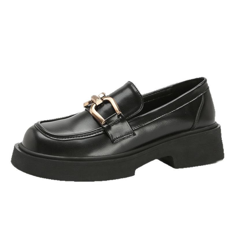 Loafers women's 2025 new spring and autumn black platform British style small leather shoes commuting single shoes versatile with skirt
