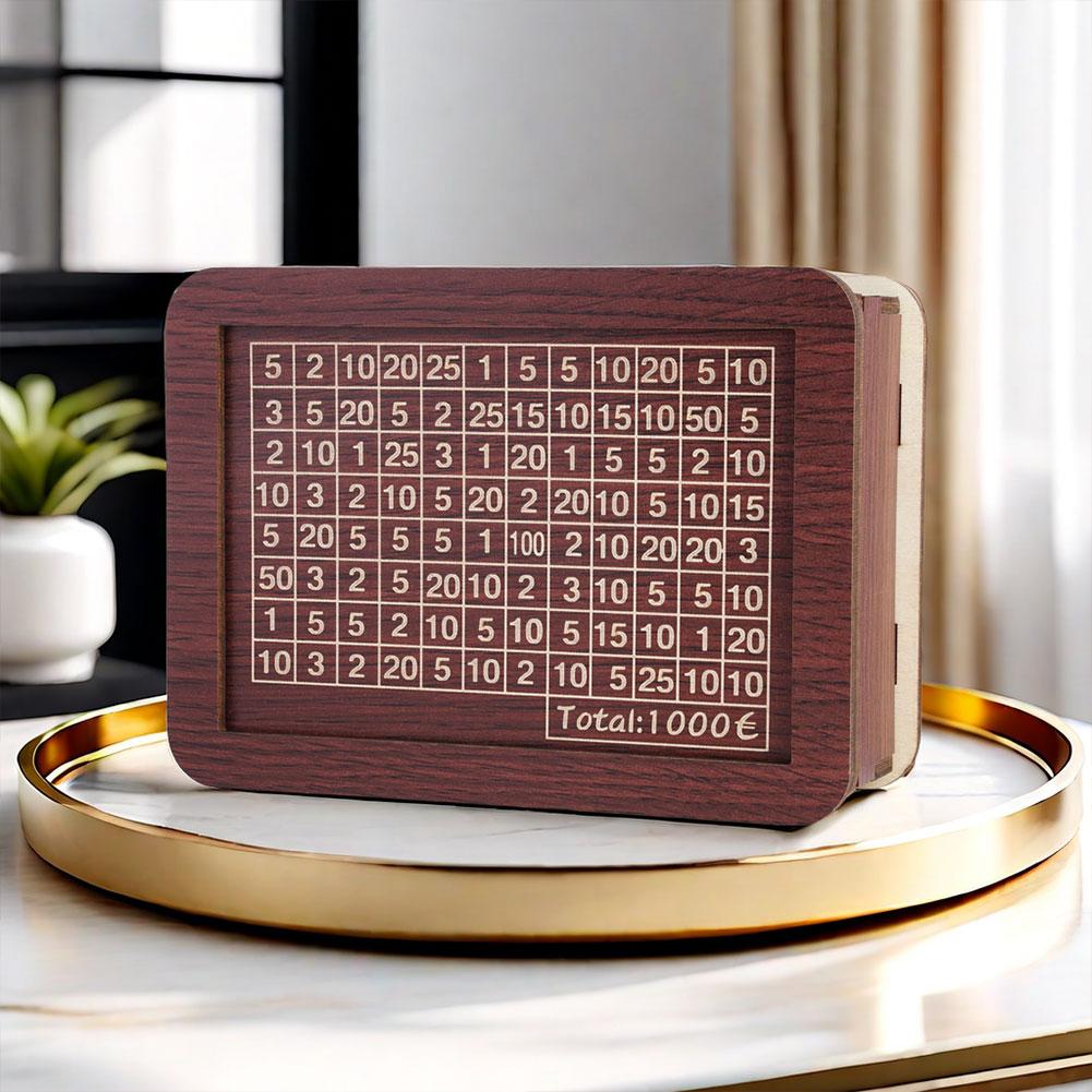 1000/2000/3000/5000/10000 Euro Money Box Wooden Piggy Bank with Natural Wooden Money Box with Saving Goal and Numbers Boxes