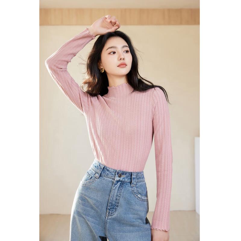 Qiusuiyiren Women's Ruffle Mock Neck Knit Top