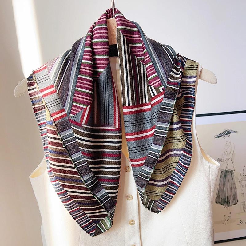 Mulberry silk wool 65 silk wool red and blue scepter square scarf women s autumn and winter handmade hemming high-end light luxury silk scarf standard