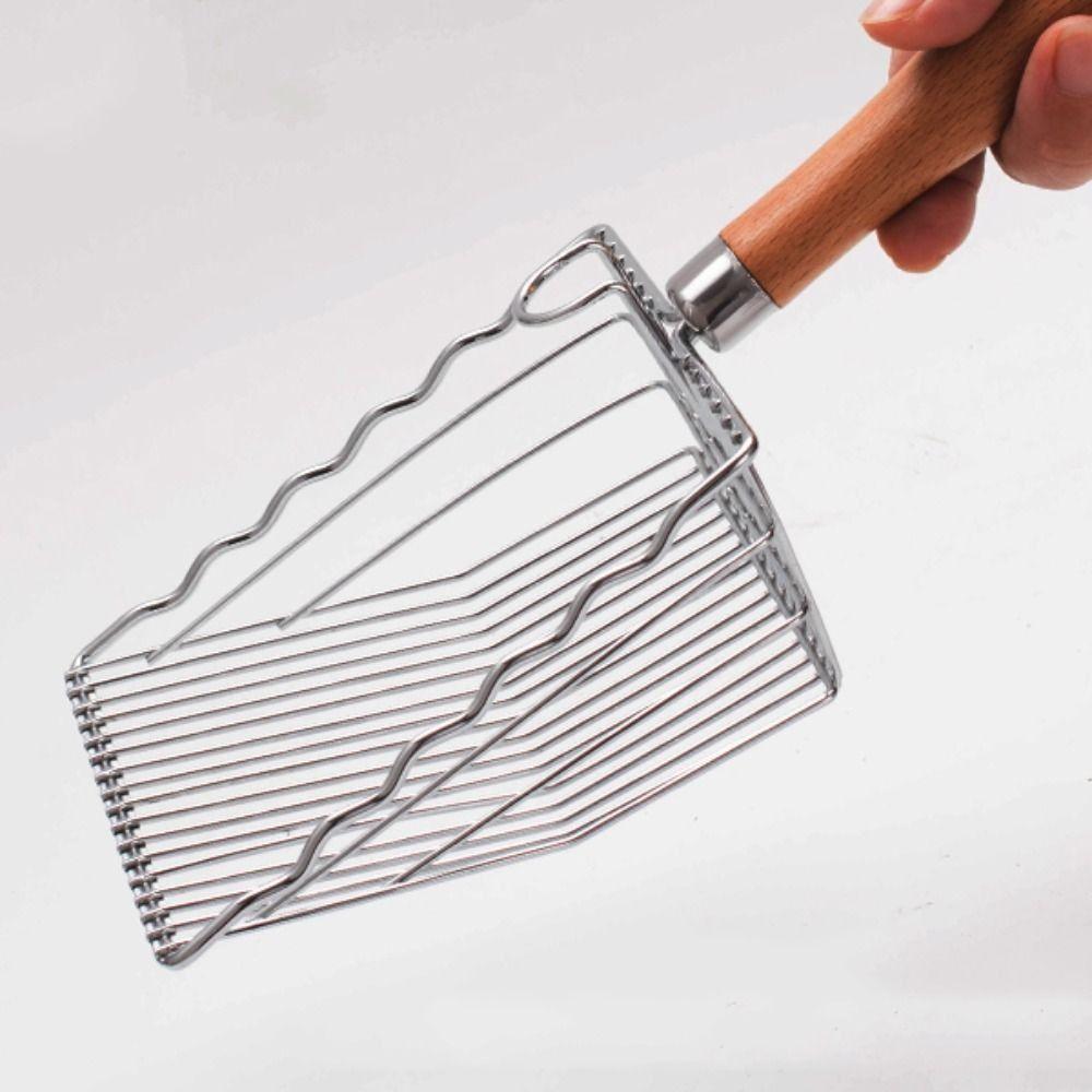 Wooden Handle Cat Litter Shovel Metal Scoop Pet Feces Cleaner Kitten Sanding Shovel  Poop Lifter