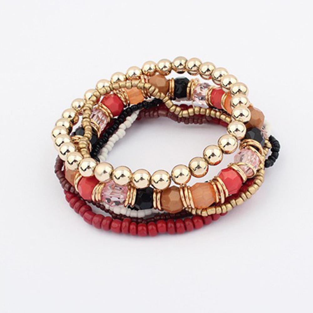 Fashion Multi-layer Charm Silver Bangle Beaded Bracelet Boho