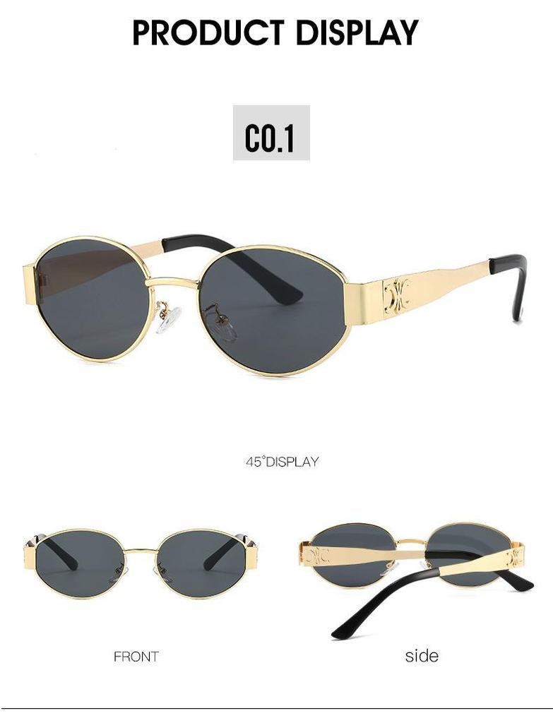 Trendy Oval Frame Metal Sunglasses 9521 - European & American Style