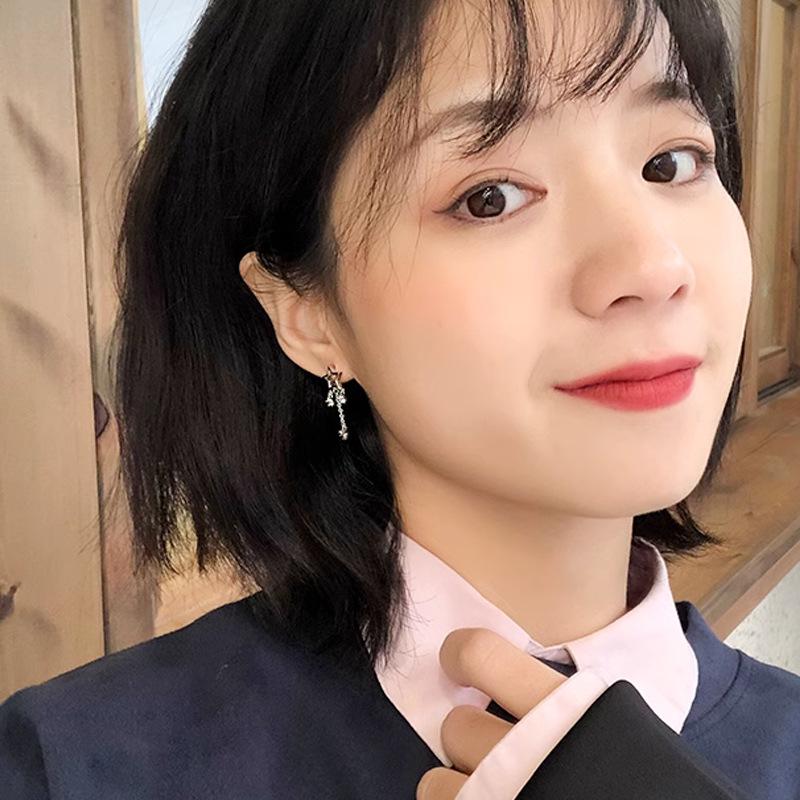 S925 Sterling Silver Hollow Star Tassel Earrings - Korean Style Delicate Drops