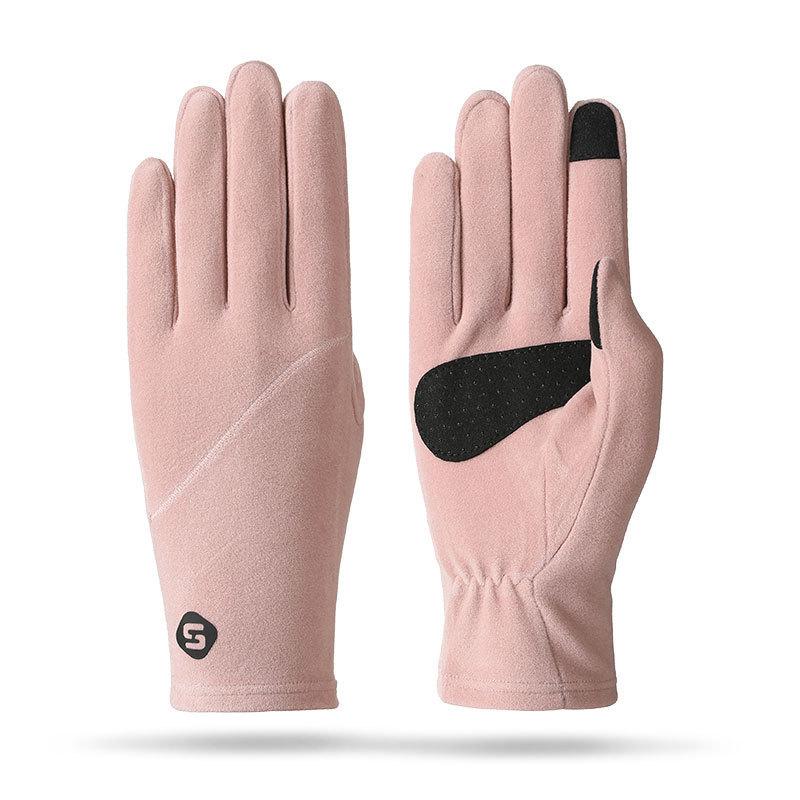 Autumn and winter German velvet thermal gloves women's windproof, cold-proof and non-slip electric vehicle high-elastic outdoor riding gloves
