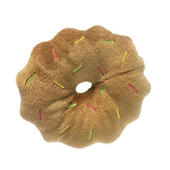 Dog Plush Donut Toy Interactive Squeaky Dog Chew Toy Stuffed Donut Puppy Teething Toy Relieves Boredom for Small Medium Dogs коричневый