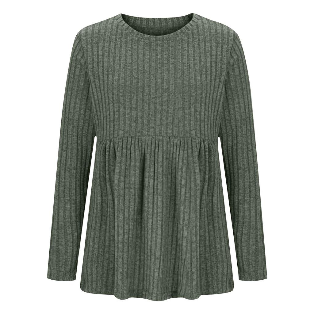 Túnica de Maternidad de Manga Larga para Mujer a la Moda, Top Babydoll Acanalado de Cuello Redondo, Ropa de Maternidad