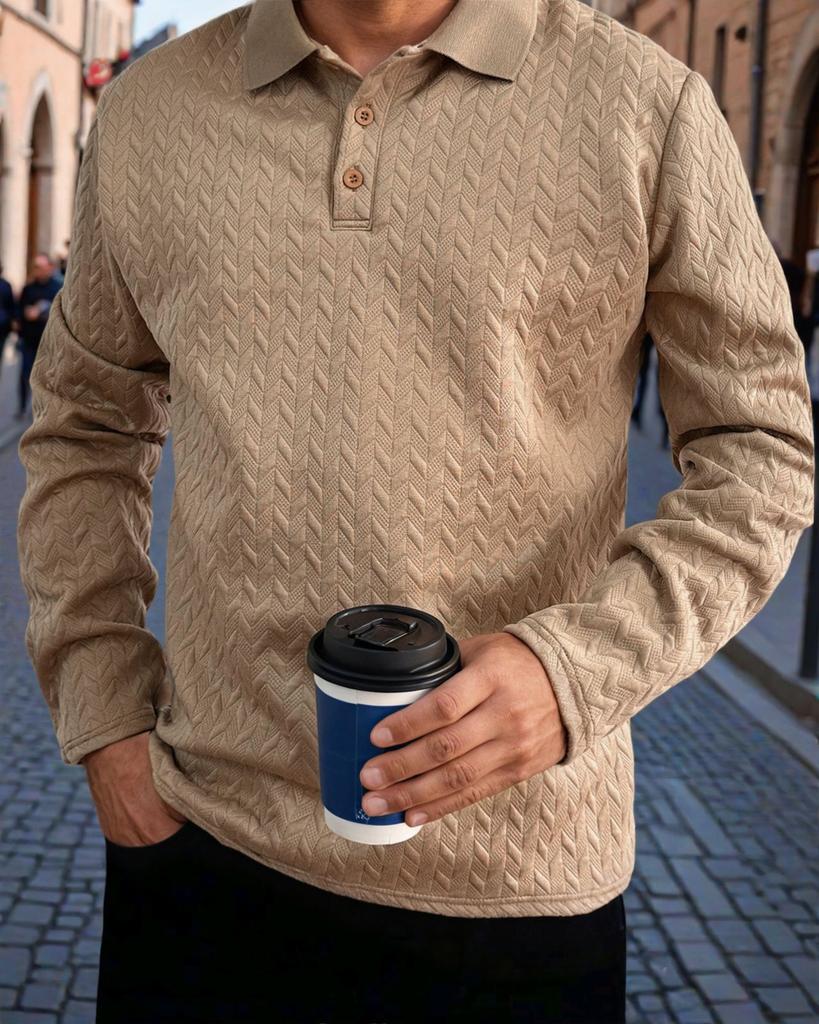 Spring/Autumn 2025 Men's Fashion Casual Long-sleeved T-shirt with Loose Threaded Collar Men's Casual Sports Polo Shirt