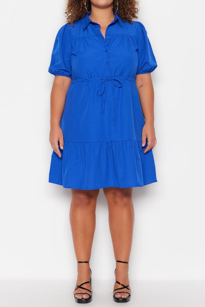 Damenstil Übergröße Saks Florales Bindegürtel Webkleid