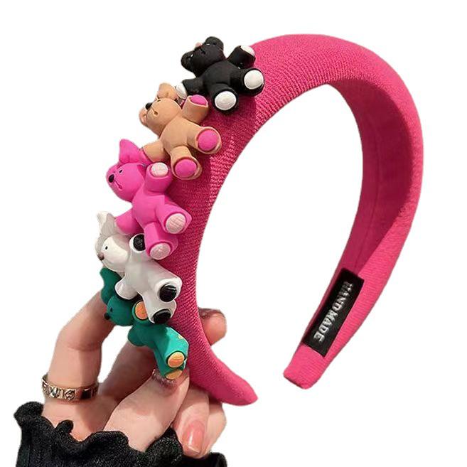 

Корейский стиль плюшевая повязка на голову с мультяшным мишкой - милый плюшевый аксессуар для волос для умывания лица Magenta Thick Headband