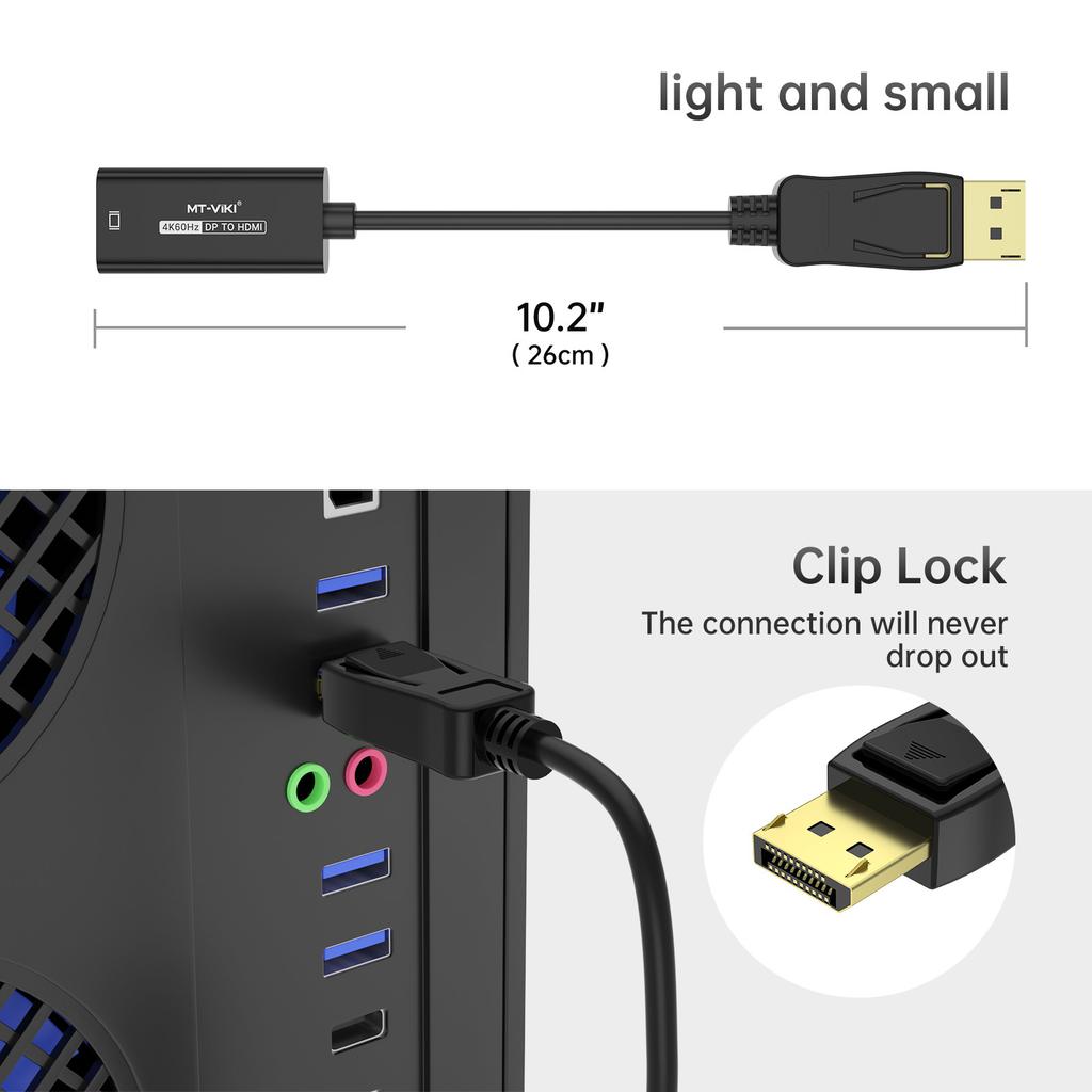 1.8m/5.9ft DP to HDMI Adapter 4K Display Port Male to HDMI Female Cable Converter