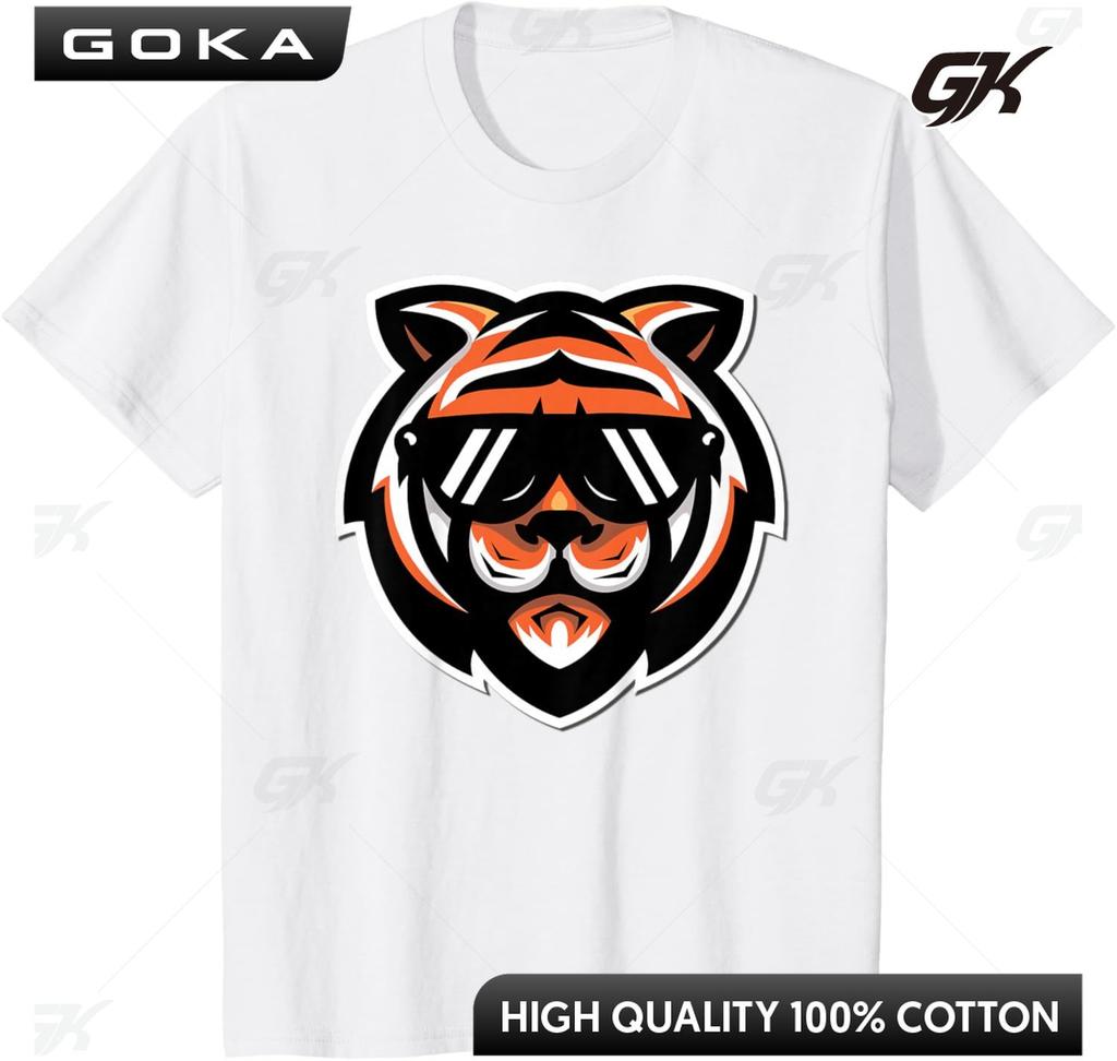 Summer Men 100 Pure Cotton Cool Bengal Tiger with Sunglasses Printed Graphic TShirt Comfortable Round Short Sleeved Tops