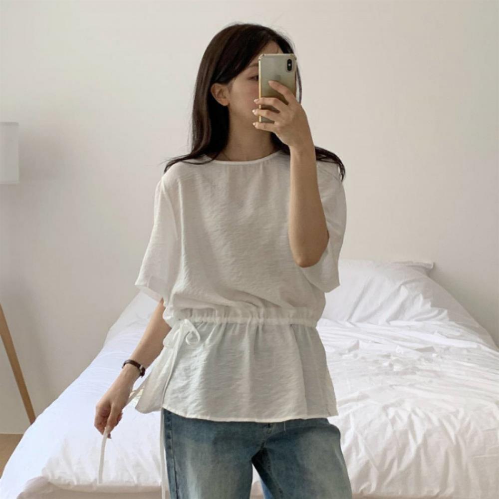 New ArrivalS Open Run Women S Sheer Short Sleeve blouSe overSized waiSt Tie